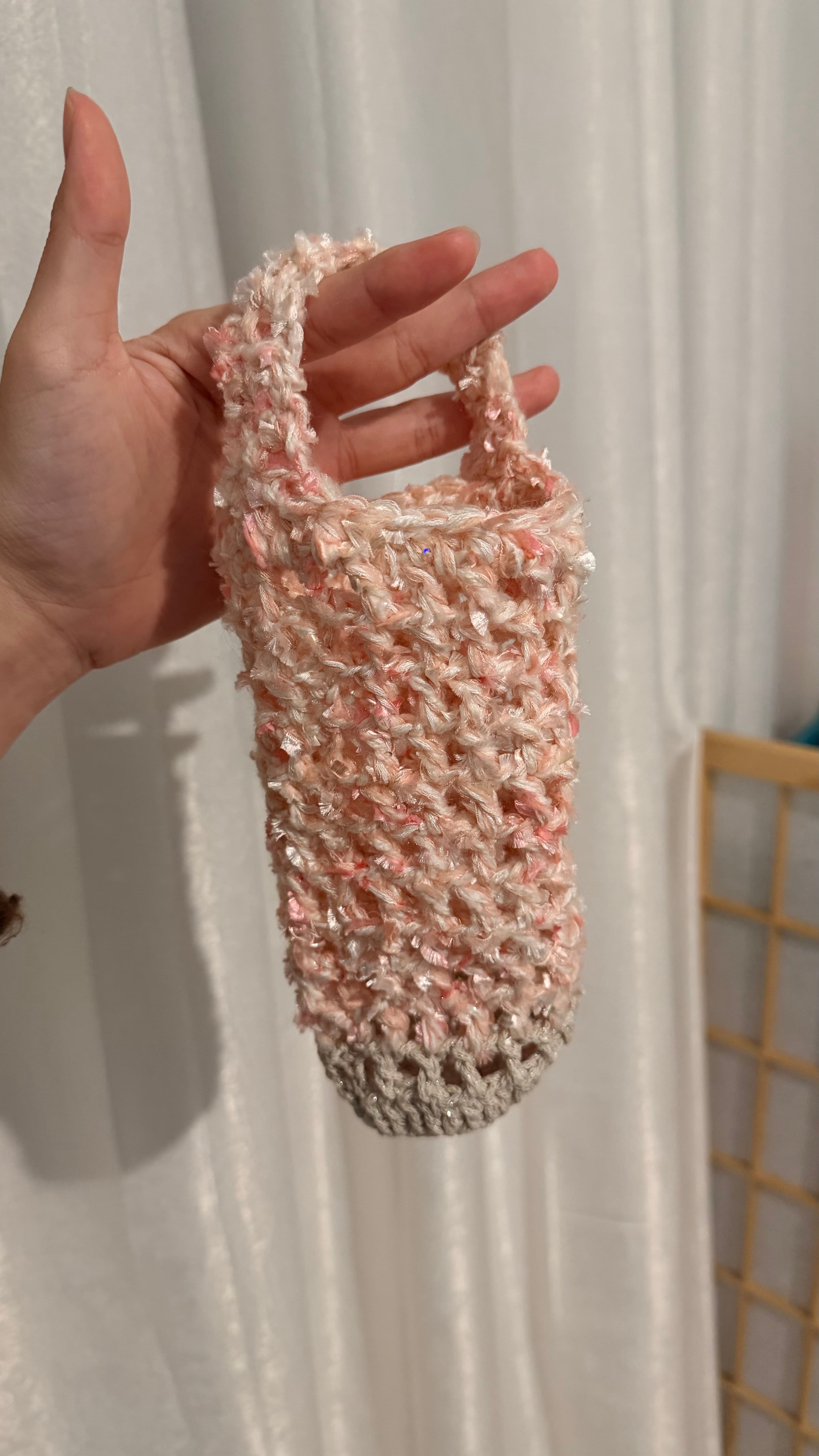 奶霜粉網格飲料提袋 - 飲料提袋 / 日常使用 - 鉤針手作作品圖片 2