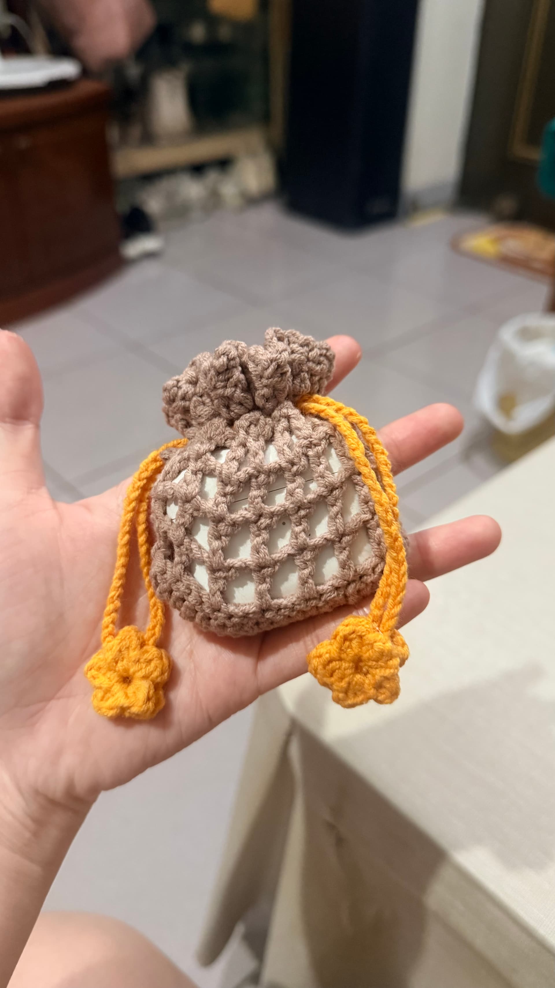 拿鐵花繩束口小袋